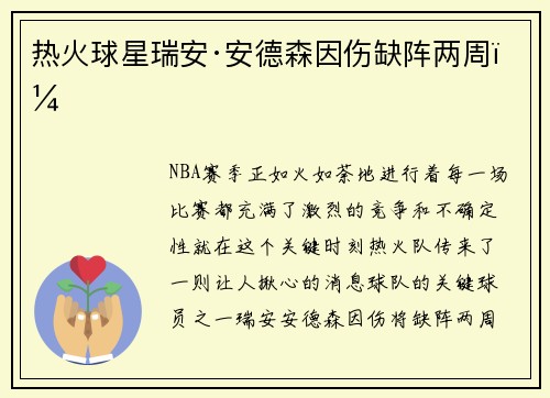 热火球星瑞安·安德森因伤缺阵两周！