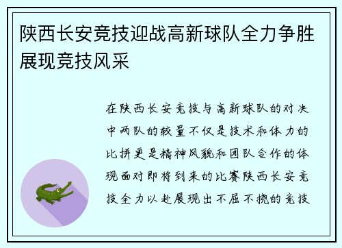 陕西长安竞技迎战高新球队全力争胜展现竞技风采