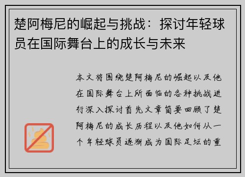 楚阿梅尼的崛起与挑战：探讨年轻球员在国际舞台上的成长与未来